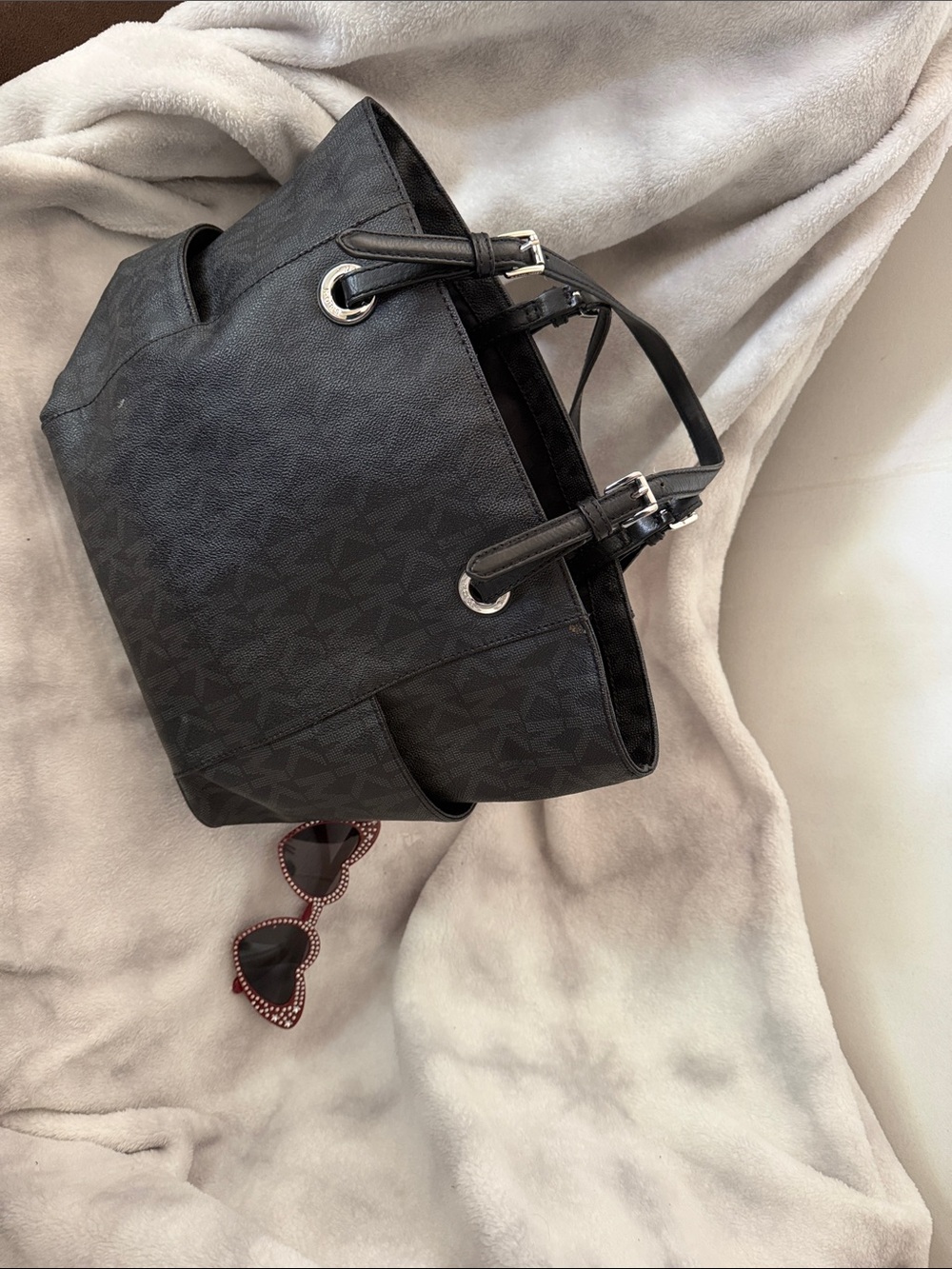 Michael Kors Black MK Logo Tote with Silver Hardware - Picture 6 of 9